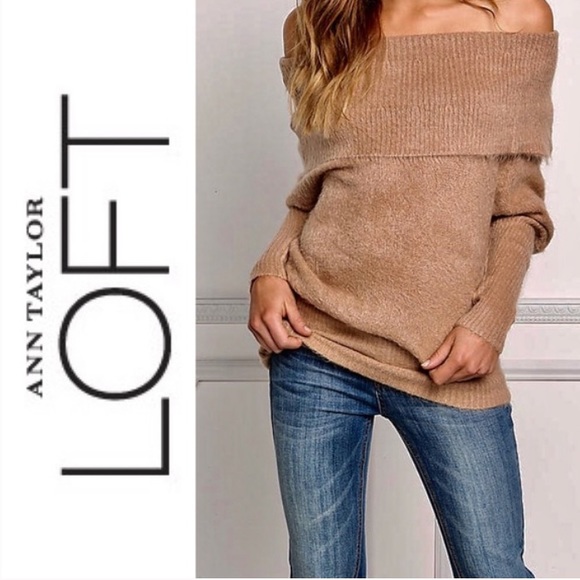 LOFT Sweaters - LOFT PINK off the shoulder merino wool sweater